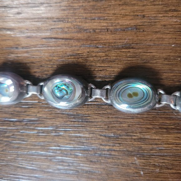 Sterling silver bracelet abalone shell 7in - Picture 2 of 3